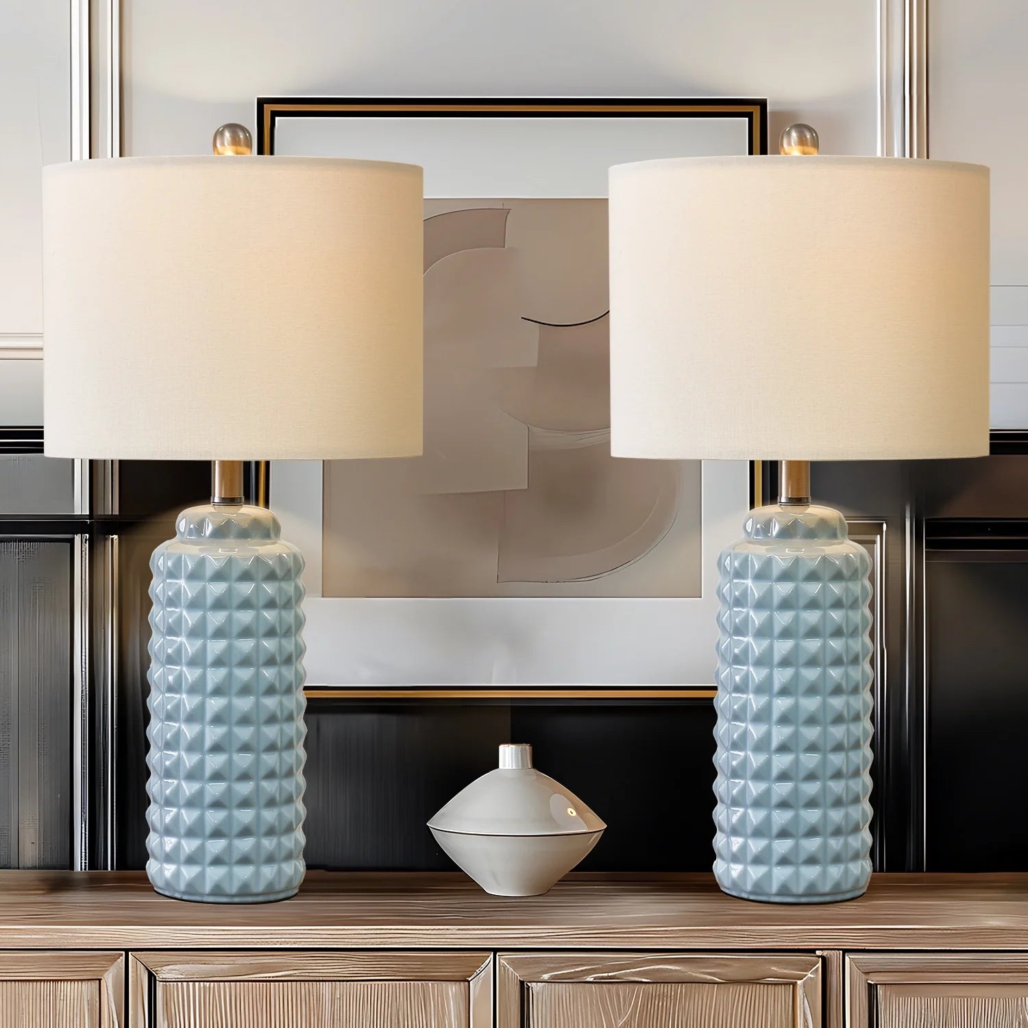 Light Blue 24.5" Ceramic Table Lamp Set of 2 K4290