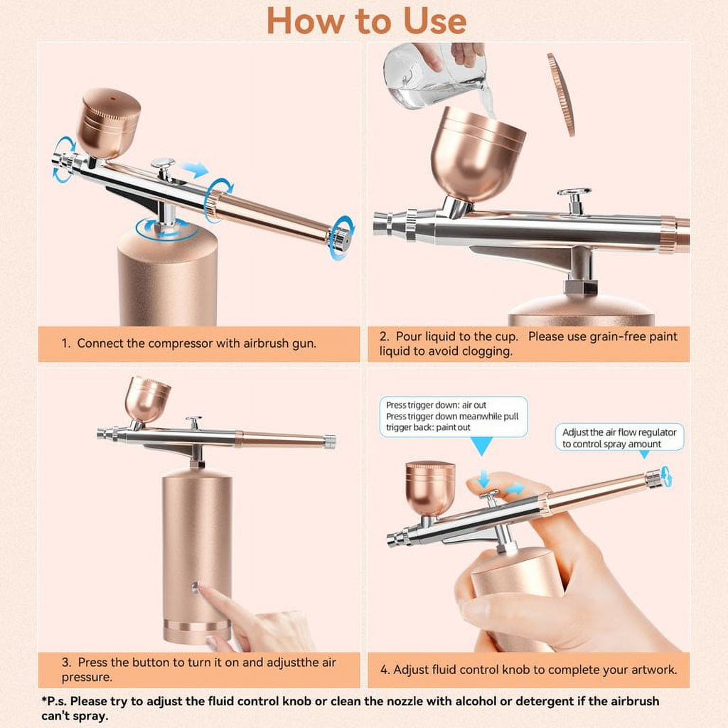Handheld Cordless Dual-Action Airbrush Kit with 0.3mm Nozzles H3924