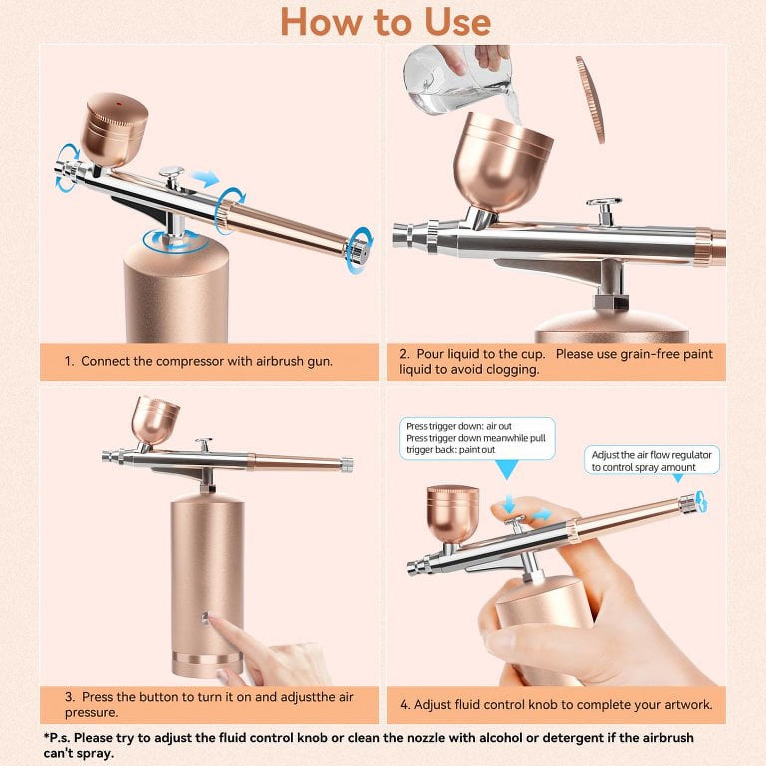 Handheld Cordless Dual-Action Airbrush Kit with 0.3mm Nozzles H3924