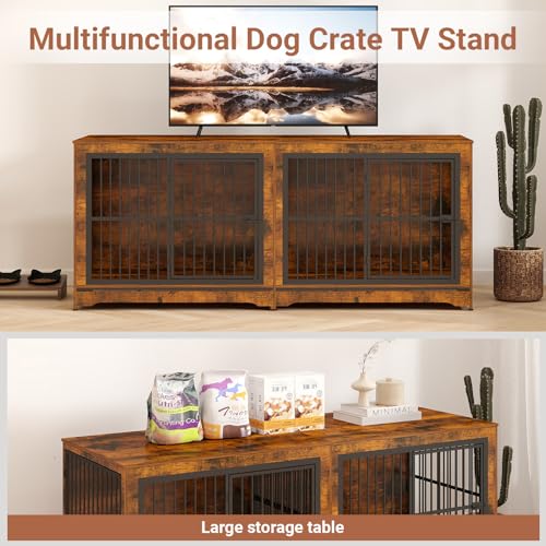 Rustic Brown Double Dog Crate Furniture with Divider E43916