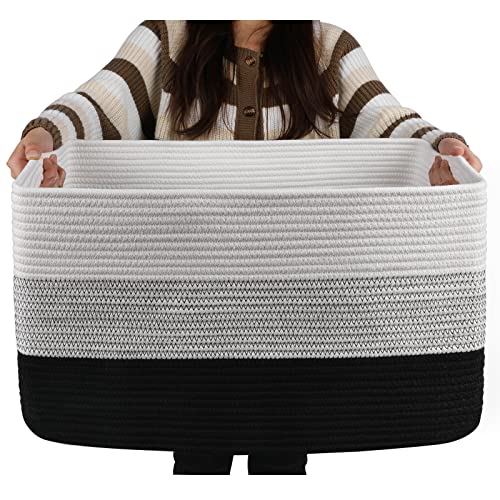 Large Gradient Blue Rectangle Woven Blanket Basket with Handle W81327