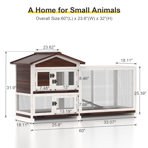 2 Story Wooden Rabbit Hutch with 3 Removable Tray T339732