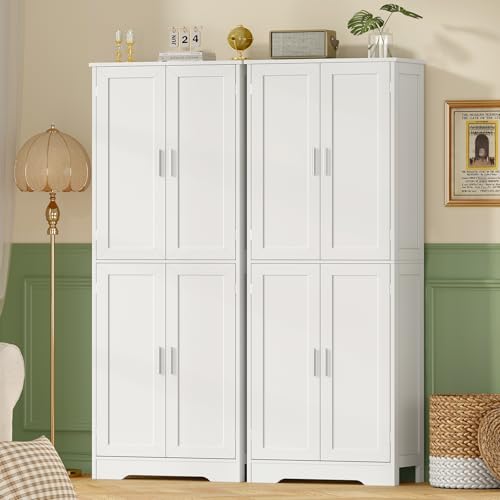 White 67" Storage Cabinet with 4 Doors and 2 Adjustable Shelves S4660