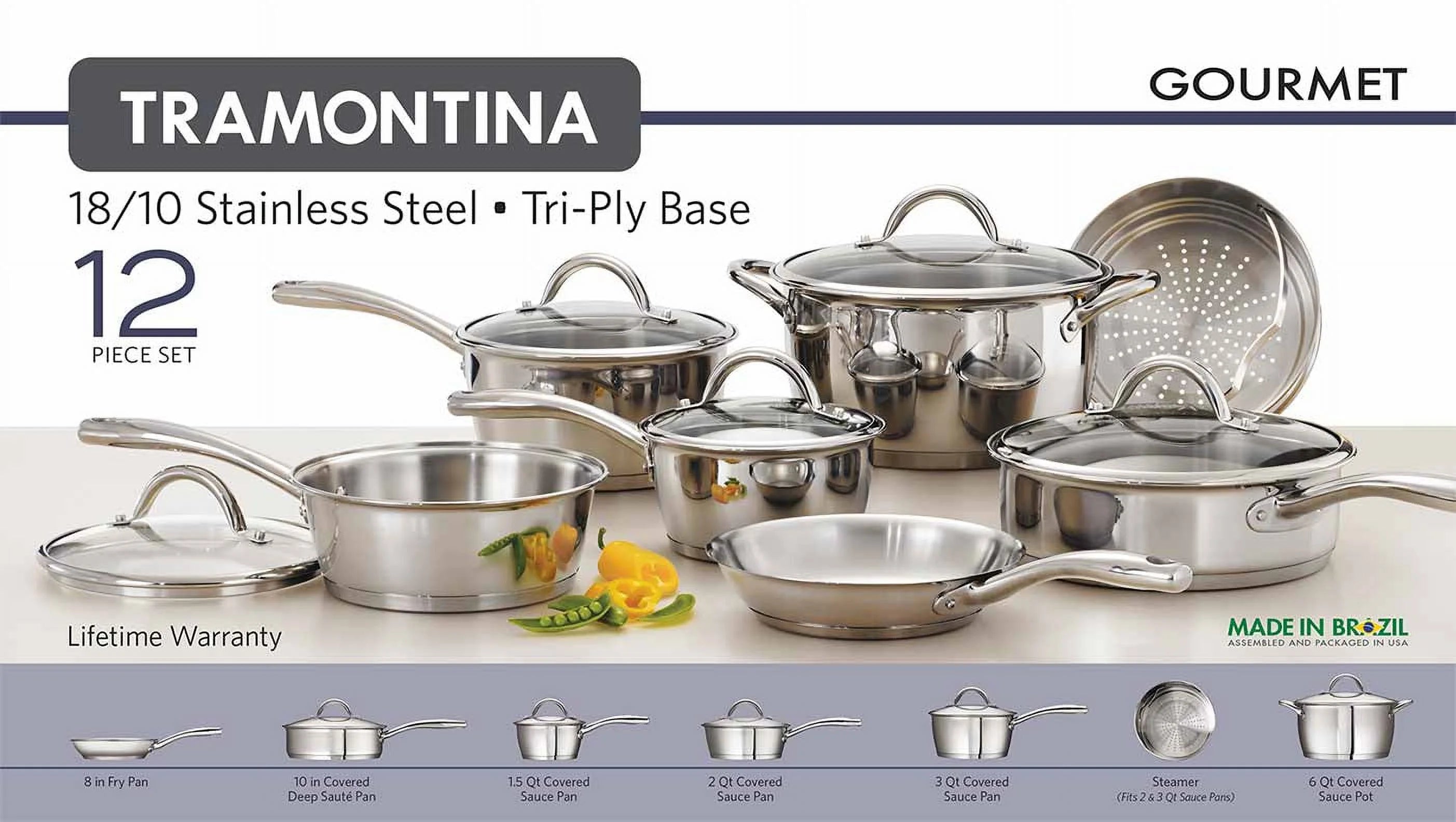 12 Piece Stainless Steel Tri-Ply Base Cookware Set P644987