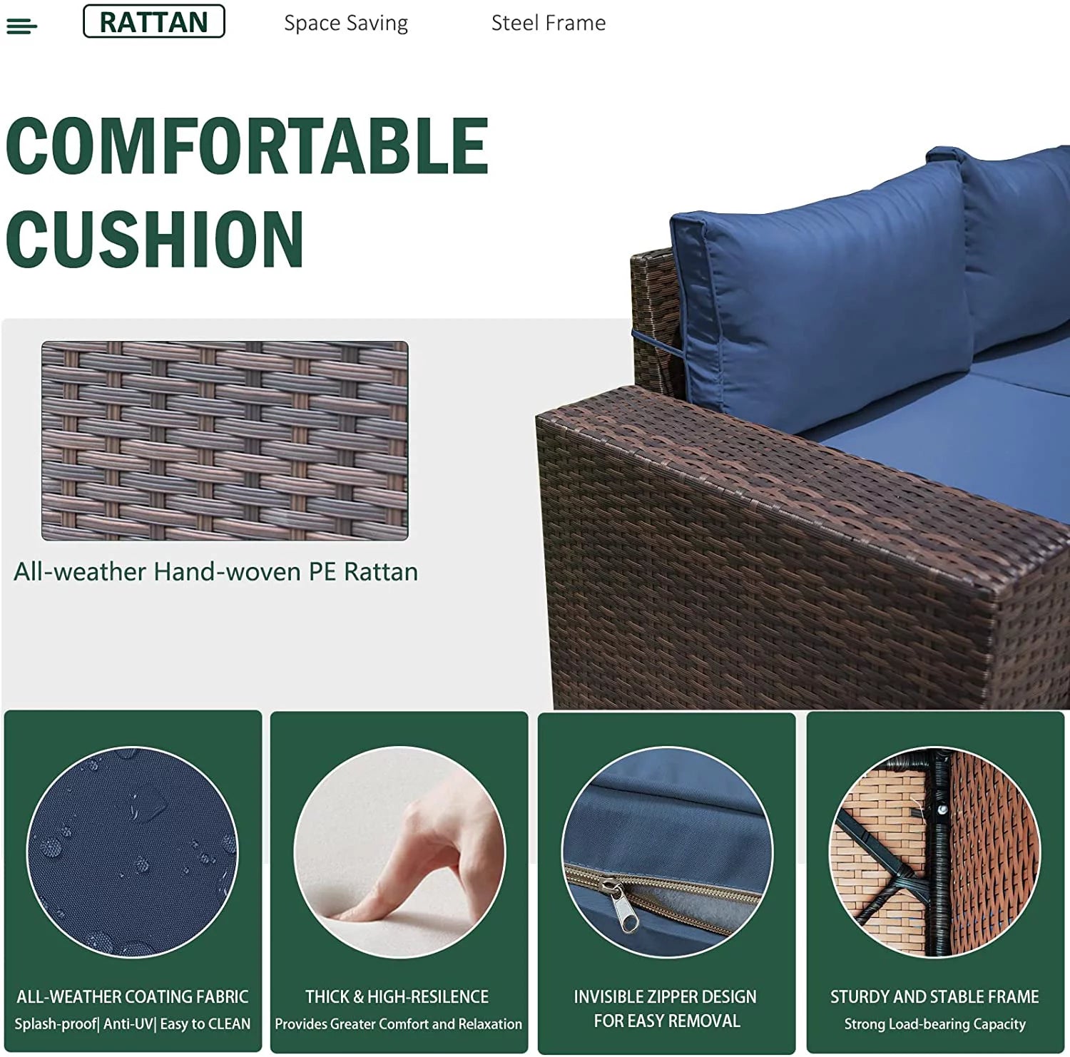 6 Pieces PE Wicker Outdoor Patio Sectional Sofa Set J199171