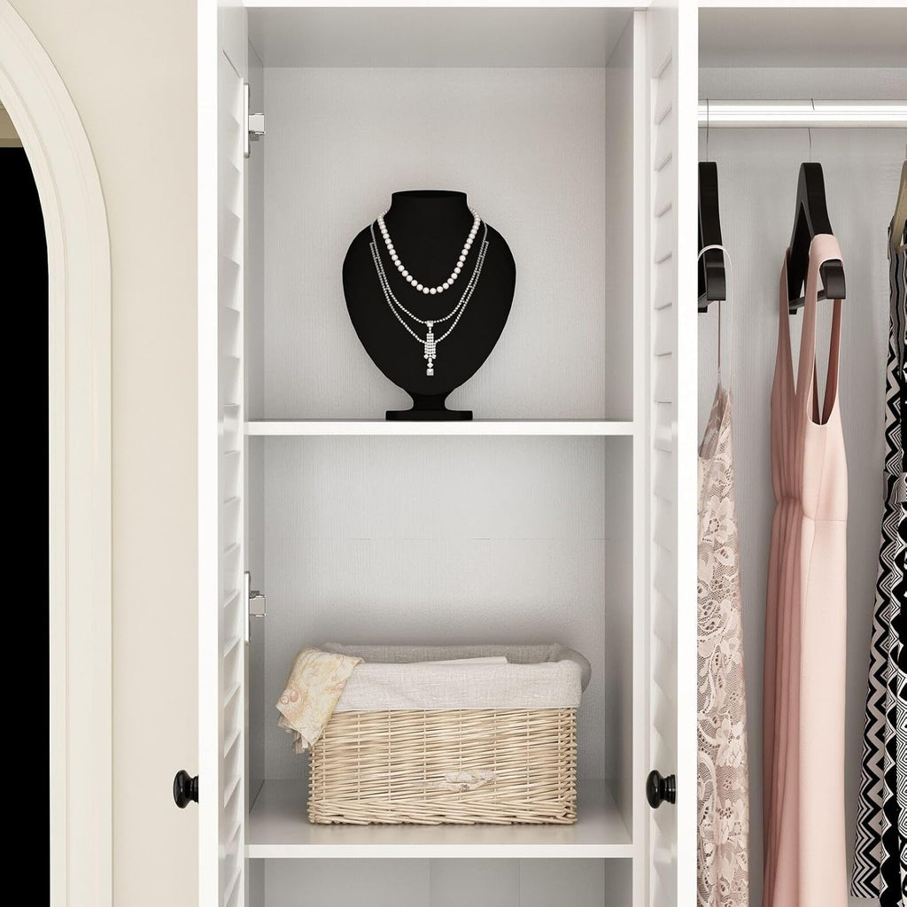 Rustic White Slat Door Wardrobe with 5 Drawers and 4 Doors G809