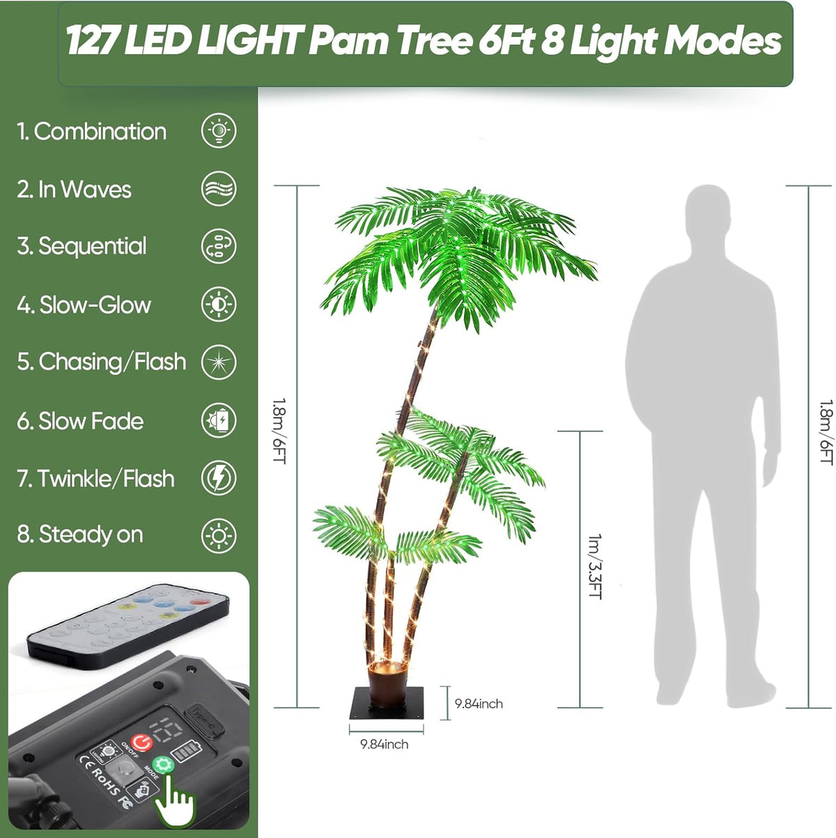 6FT 3 Trunks Artificial Palm Tree Q5635