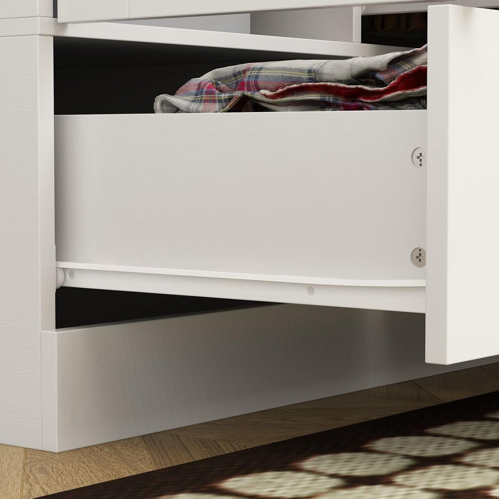 Rustic White Slat Door Wardrobe with 5 Drawers and 4 Doors G809