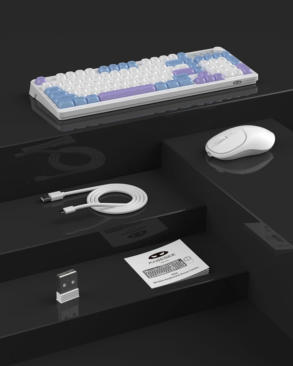 Wireless Gaming Keyboard and Mouse Combo RGB Backlit Rechargeable Mechanical Feel Keyboard 2.4GHz Quiet Blue White Purple Keyboard Mouse M564