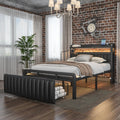 Black Full Bed Frame with Storage Headboard and Drawers O4591