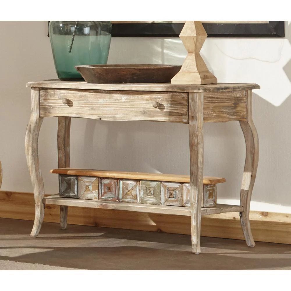 Rustic Reclaimed Media Console Table, Driftwood V574485