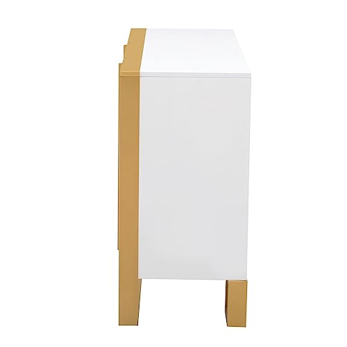 White and Gold Buffet Table with 3 Drawers 2 Doors B10814