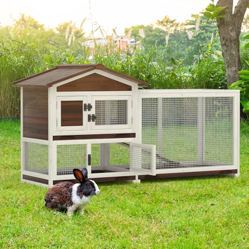 2 Story Wooden Rabbit Hutch with 3 Removable Tray T339732