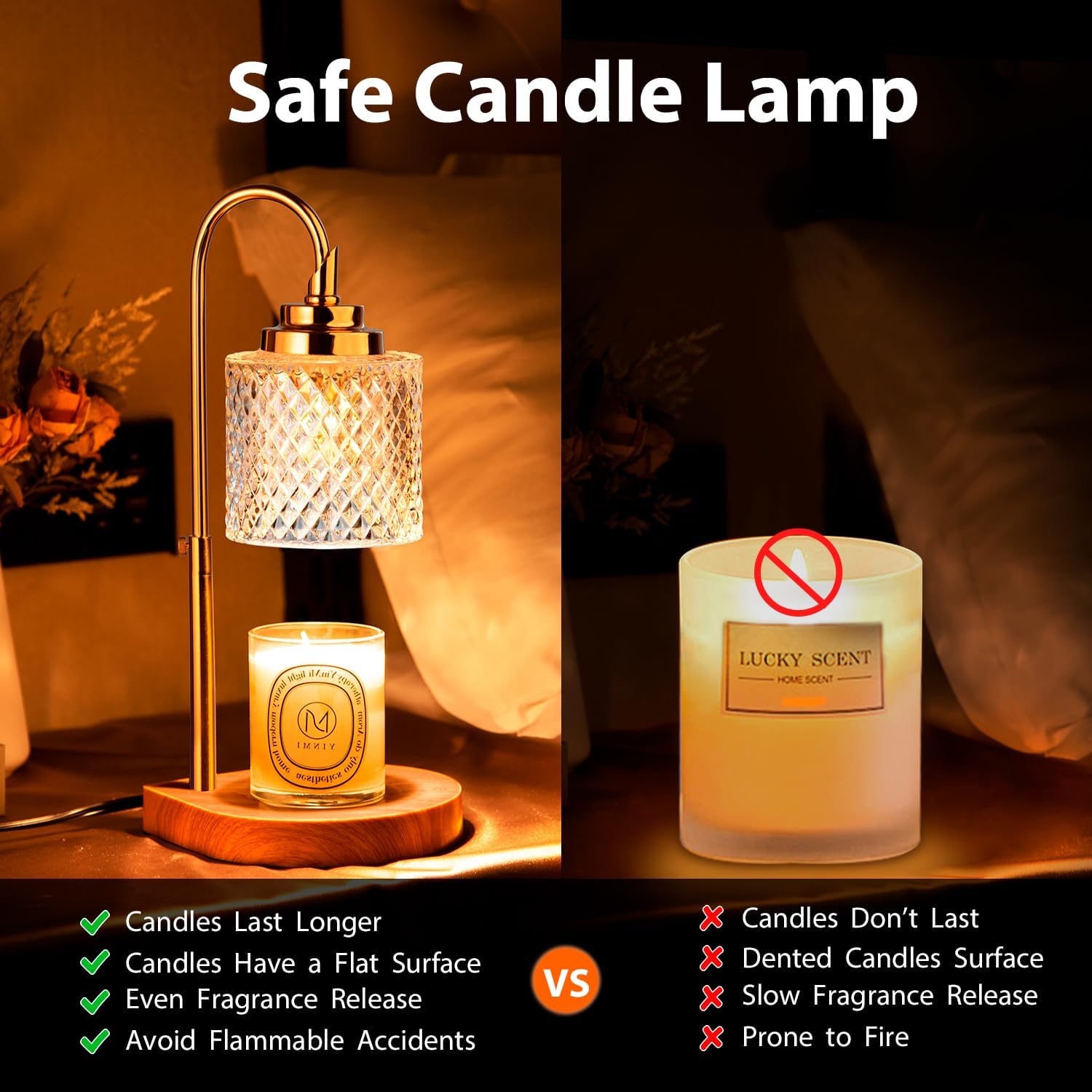 Candle Warmer Lamp with Remote Control, 2-4-8H Timing, 4-Level Dimming, Height Adjustable, 2 Bulbs E28858