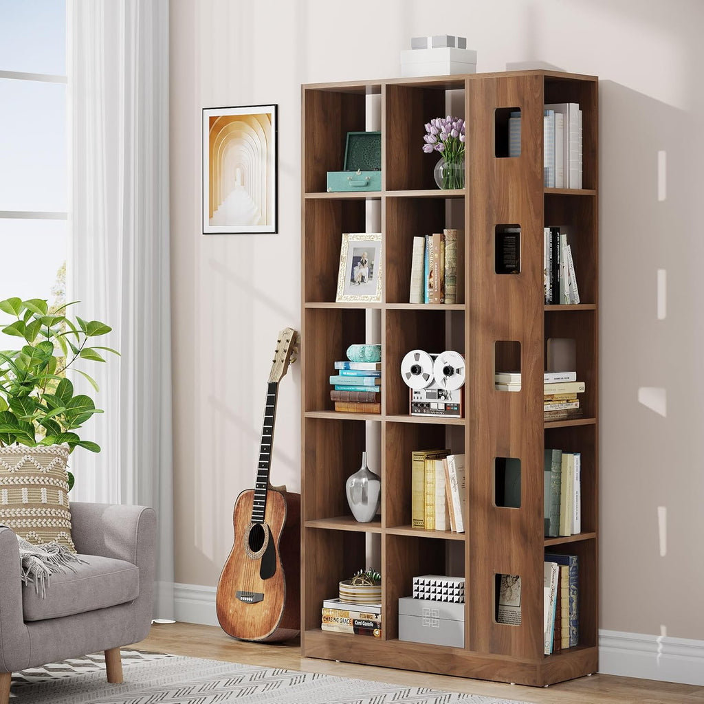 15 Cube 5 Tier Wooden Open Bookshelf (Brown) N385799