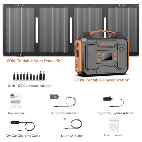 300W Portable Solar Generator with 60W Solar Panel Orange Q407047