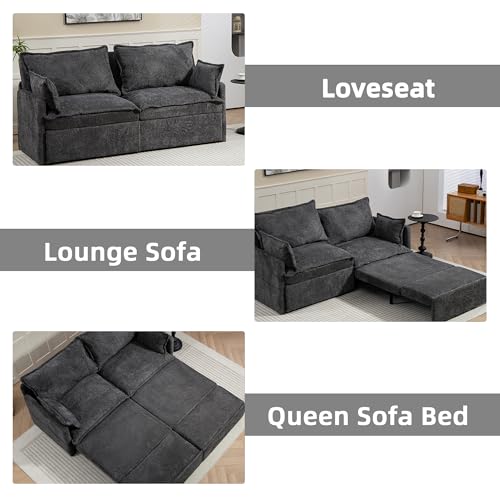 Queen Size Corduroy Convertible Sofa Bed with Storage Pockets T68360