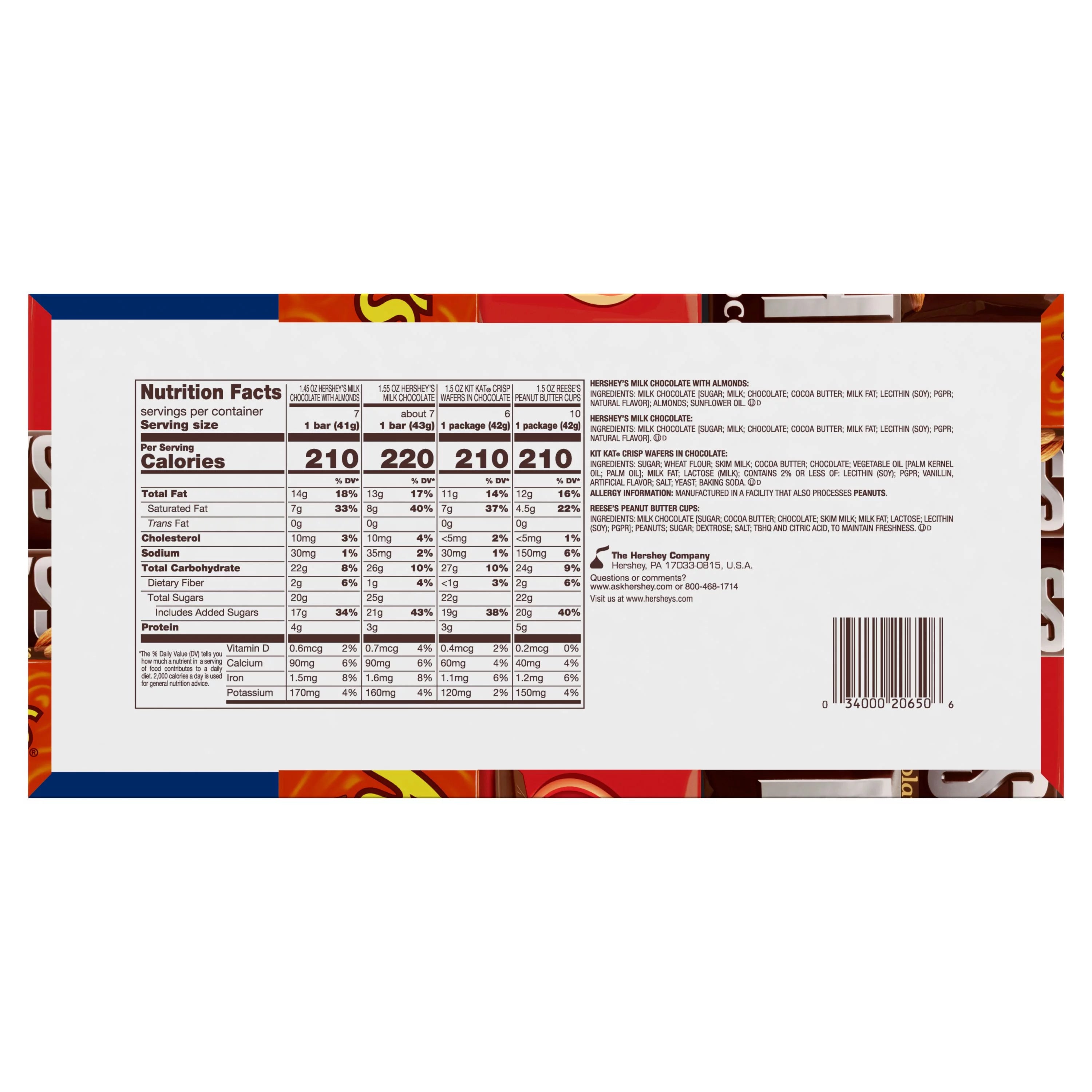 Milk Chocolate Assortment Candy Bars, Individually Wrapped, 45 oz, 30 Piece F41788