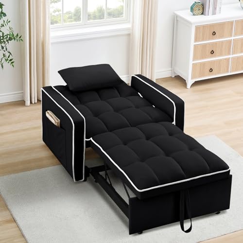 Beige Velvet Convertible Chair Bed N709
