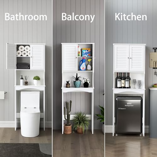 White 3-Tier Over The Toilet Storage Cabinet with Double Doors, 23 x 67 inches G80433