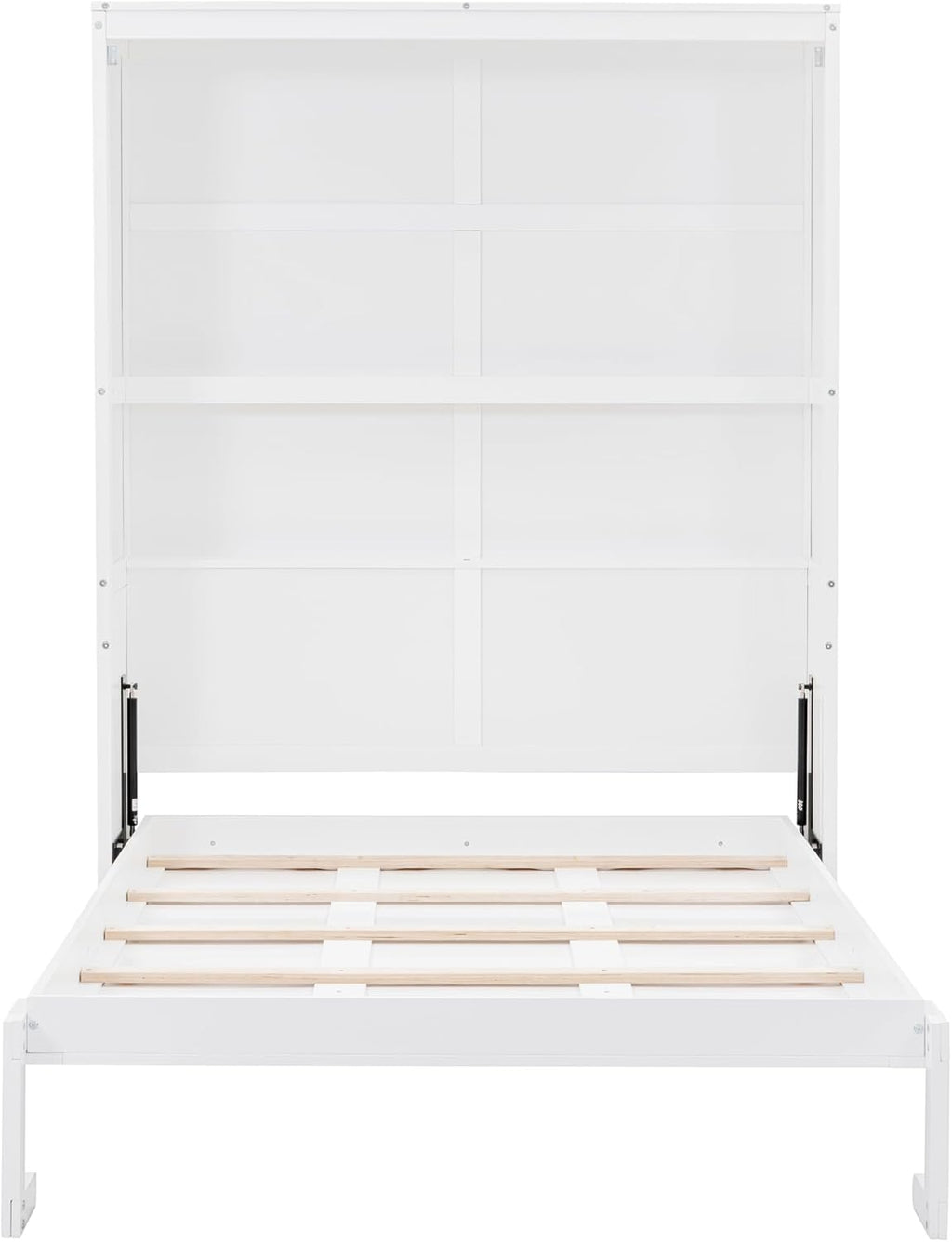 White Full Size Murphy Frame with Cabinet Drawers and Storage Shelves O3218