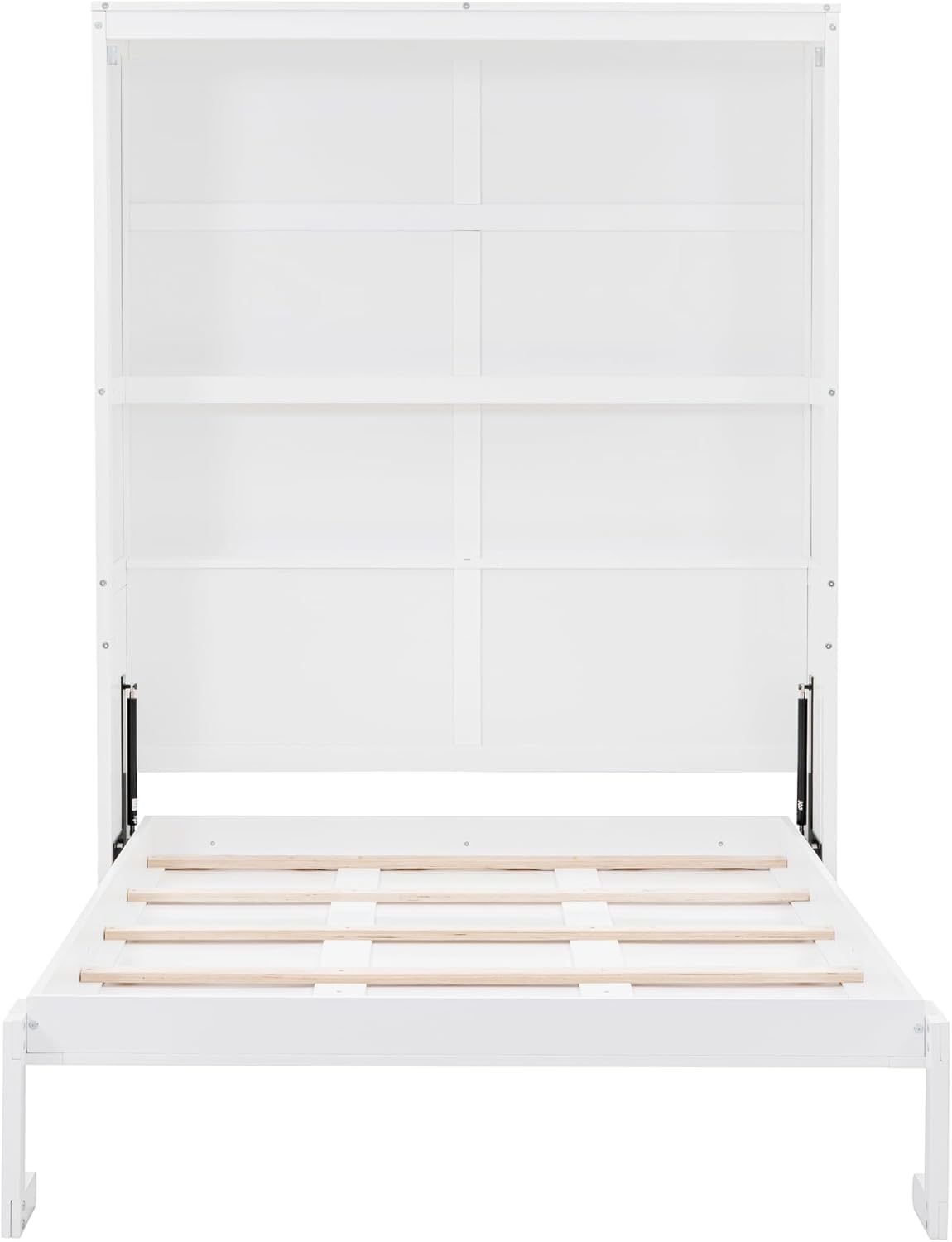 White Full Size Murphy Frame with Cabinet Drawers and Storage Shelves O3218
