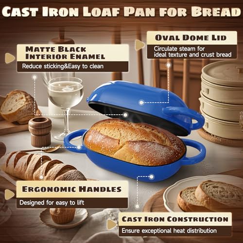Enameled Cast Iron Oval Bread Oven with Non-Stick Silicone Liner, 2QT, Black L829412