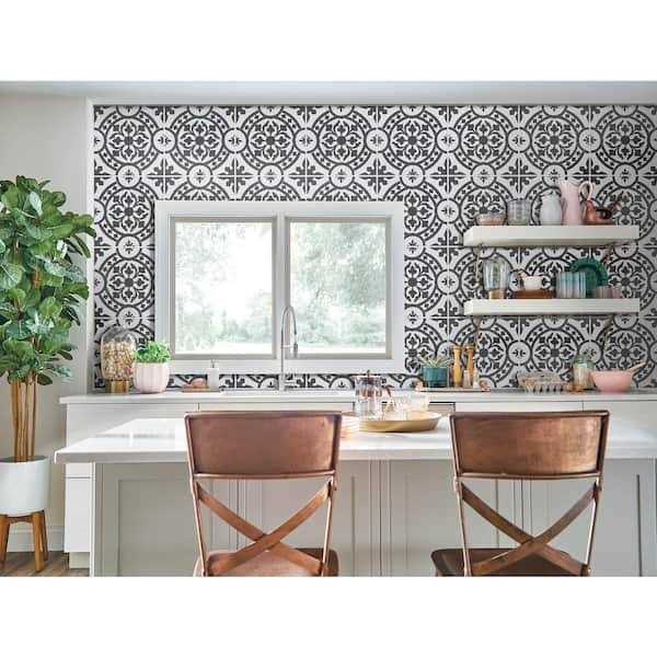 Black and White 2 MIL x 12 in. W x 12 in. L Peel and Stick Water Resistant Vinyl Tile Flooring F3537