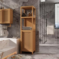 Tall Bamboo Bathroom Storage Cabinet with Door and 2 Tier Shelves B320774