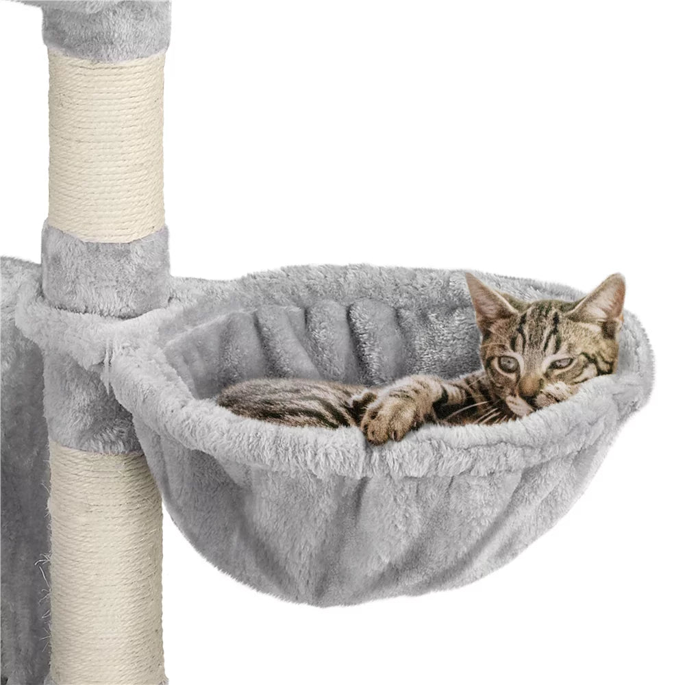 38" Light Gray Cat Tree with Condo Perch Basket Scratchers Y94076