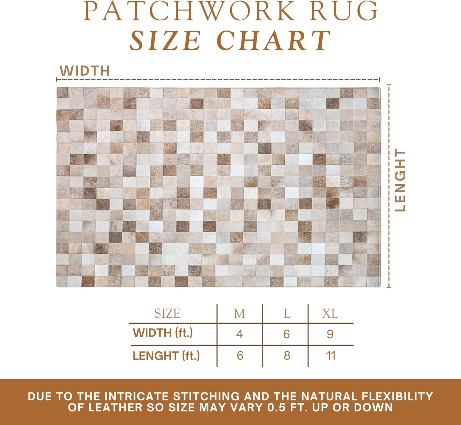 100% Genuine Patchwork Cowhide Rug - Taupe-Champagne, Medium (4x6 Ft.) F466