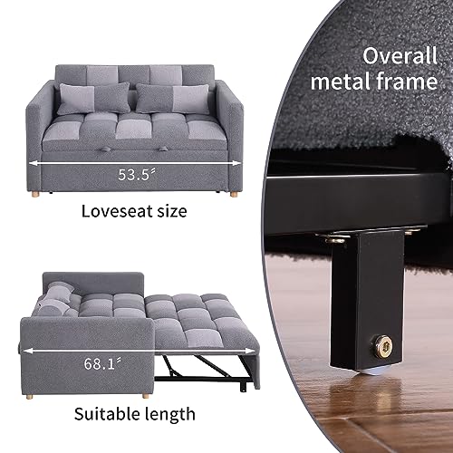 Brown Teddy Fabric Pull Out Sleeper Sofa with Adjustable Backrest and Pillows G628159
