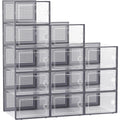 12 Pack Clear Plastic Stackable Storage Bins with Lids Dark Gray P631
