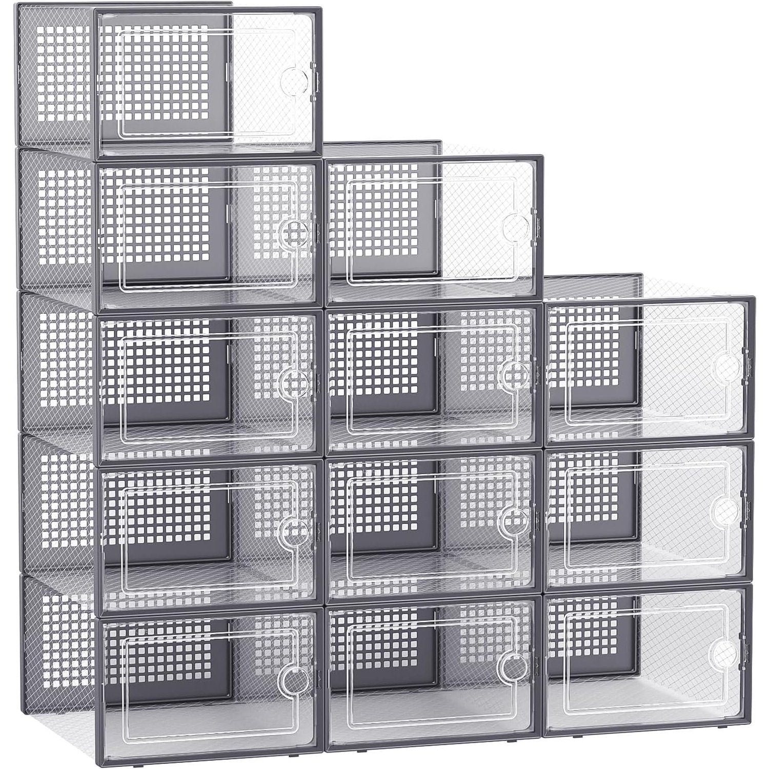 12 Pack Clear Plastic Stackable Storage Bins with Lids Dark Gray P631