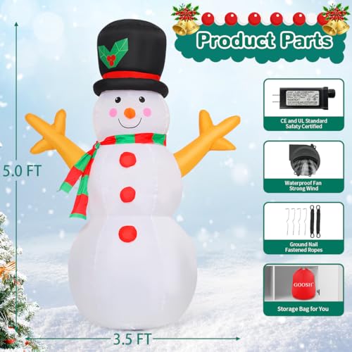 5 FT Christmas Snowman Inflatable Decoration with Branch Hand Y45448