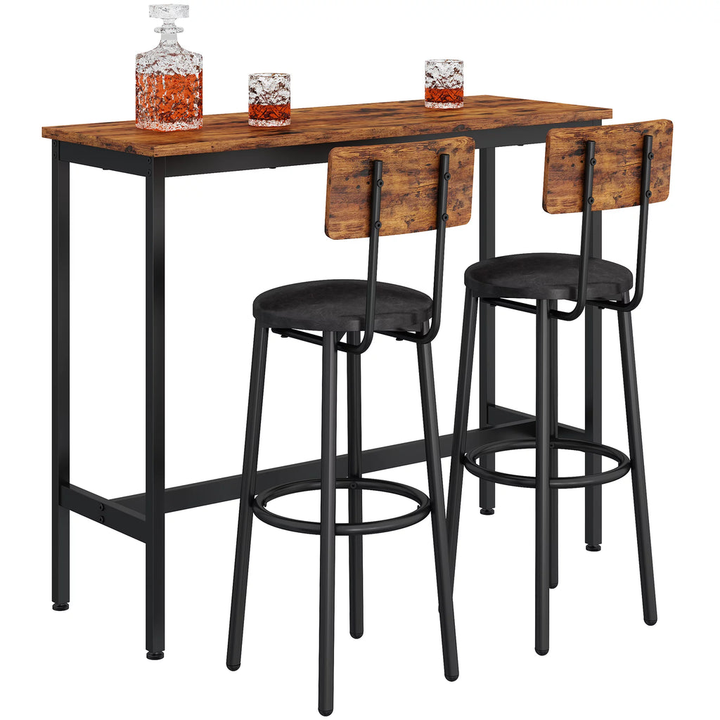 Rustic Brown 3 Pieces Bar Table Set with 2 Stools J7694