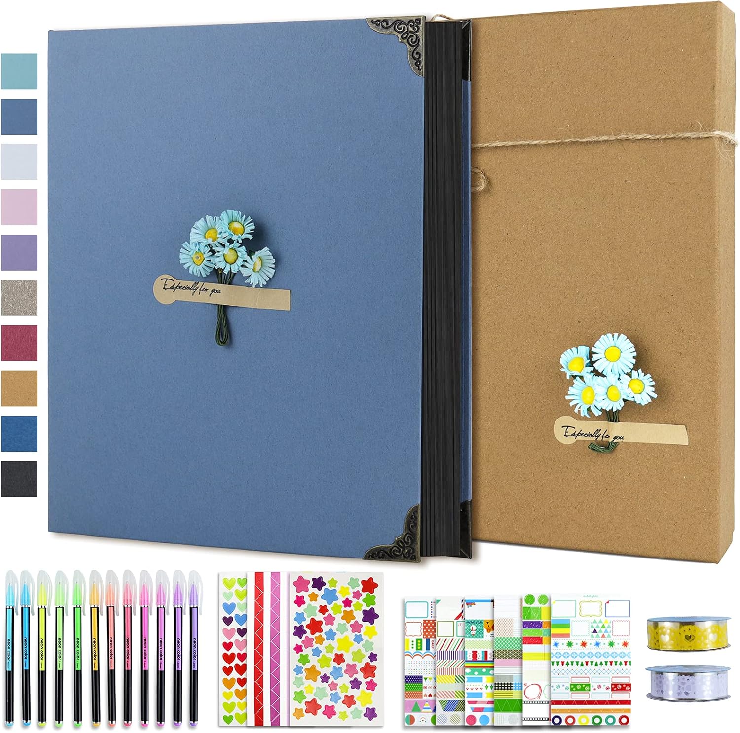 60 Pages Hardcover 8.5x11 Inches 3 Rings Removable Black Paper Scrapbook Photo Album Kit F333