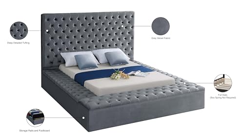 Black Velvet Upholstered Queen Bed with Storage I66091