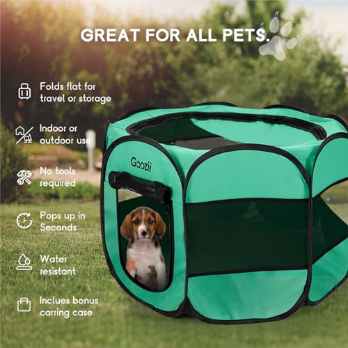 Green Collapsible Dog Playpen with Bottom Roof Cover W13786