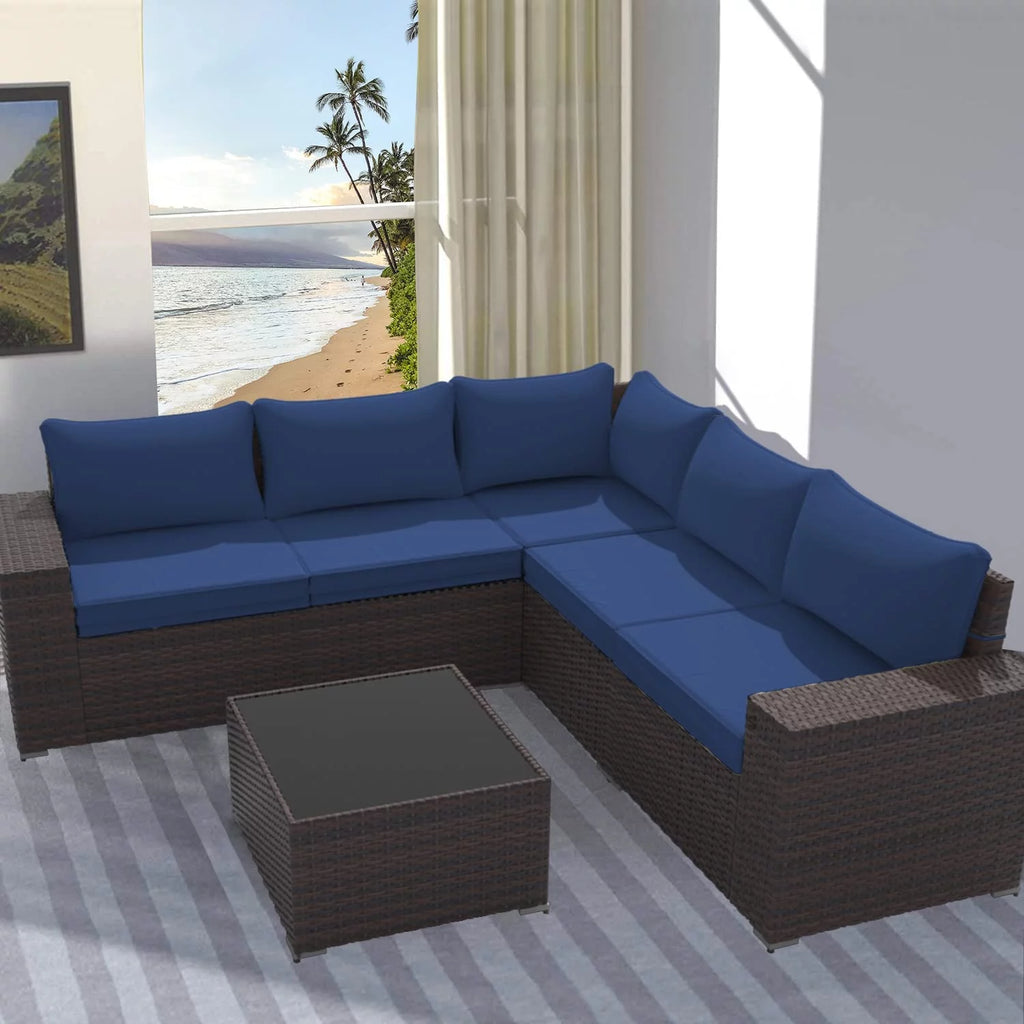 6 Pieces PE Wicker Outdoor Patio Sectional Sofa Set J199171