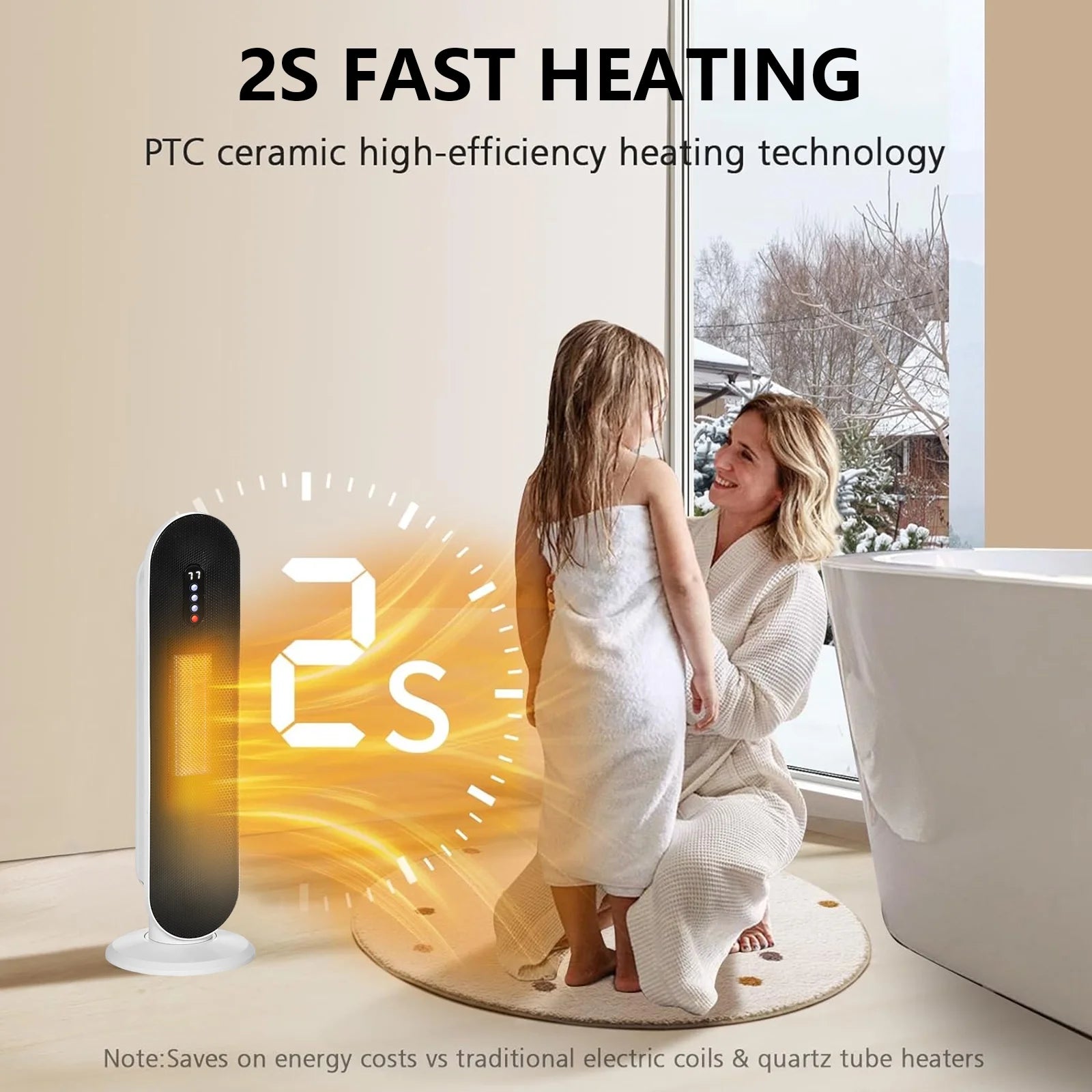 White Portable Electric Heater with Thermostat Timer A44204