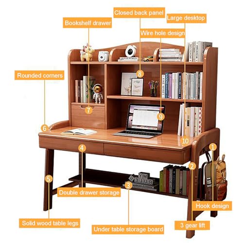 White Solid Wood Writing Desk with Drawers and Shelf V9541