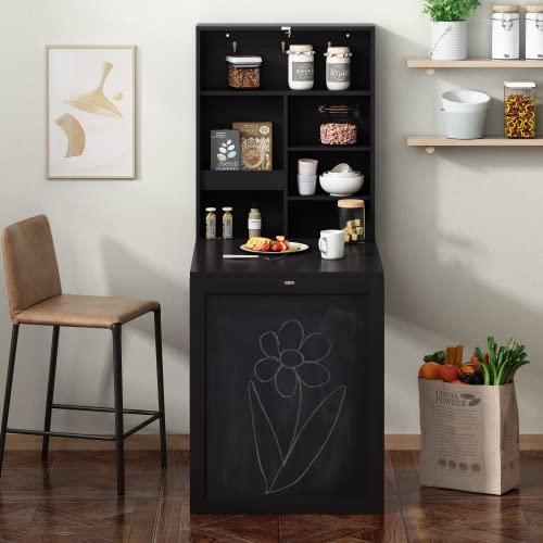 Black Folding Wall Mounted Table with Storage S996388