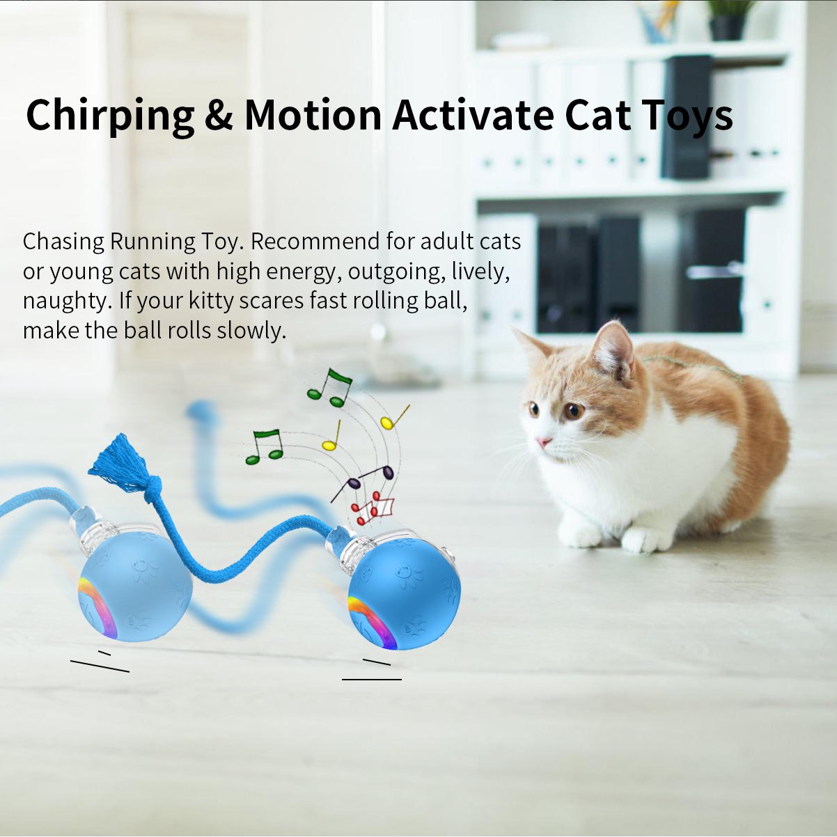 Blue Motion-Activated Rolling Cat Toy with Tail U88332