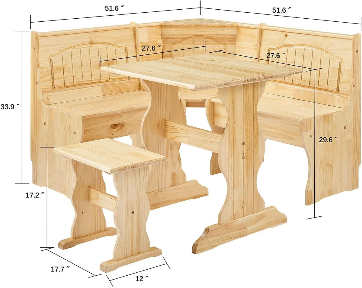 3 Piece Solid Wood Dining Table Set With Side Bench L1903