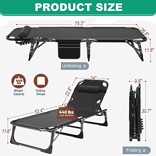 Adjustable 4-Position Folding Camping Cot with Pillow D19316