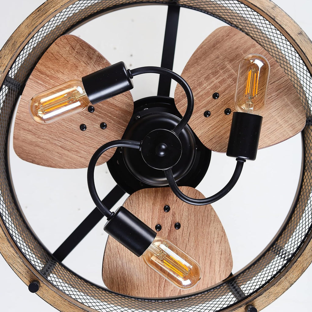 20-inch Industrial Caged Ceiling Fan with Lights Remote Control Y639