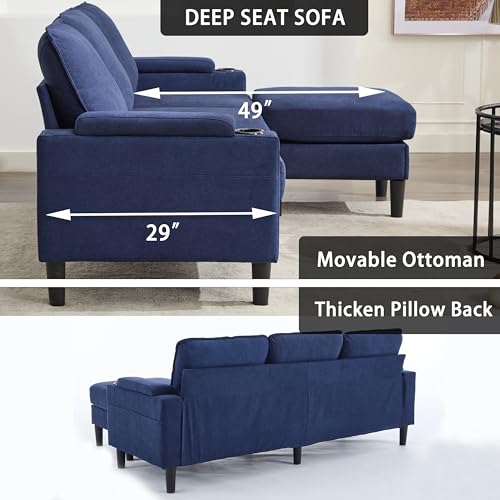 Beige Linen 3 Seat Sectional Sofa with Storage Ottoman F650