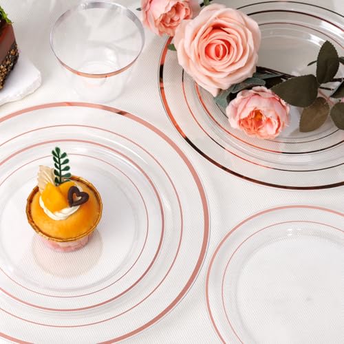 300PCS Gold Disposable Dinnerware Set - White and Gold Plastic Plates X40148