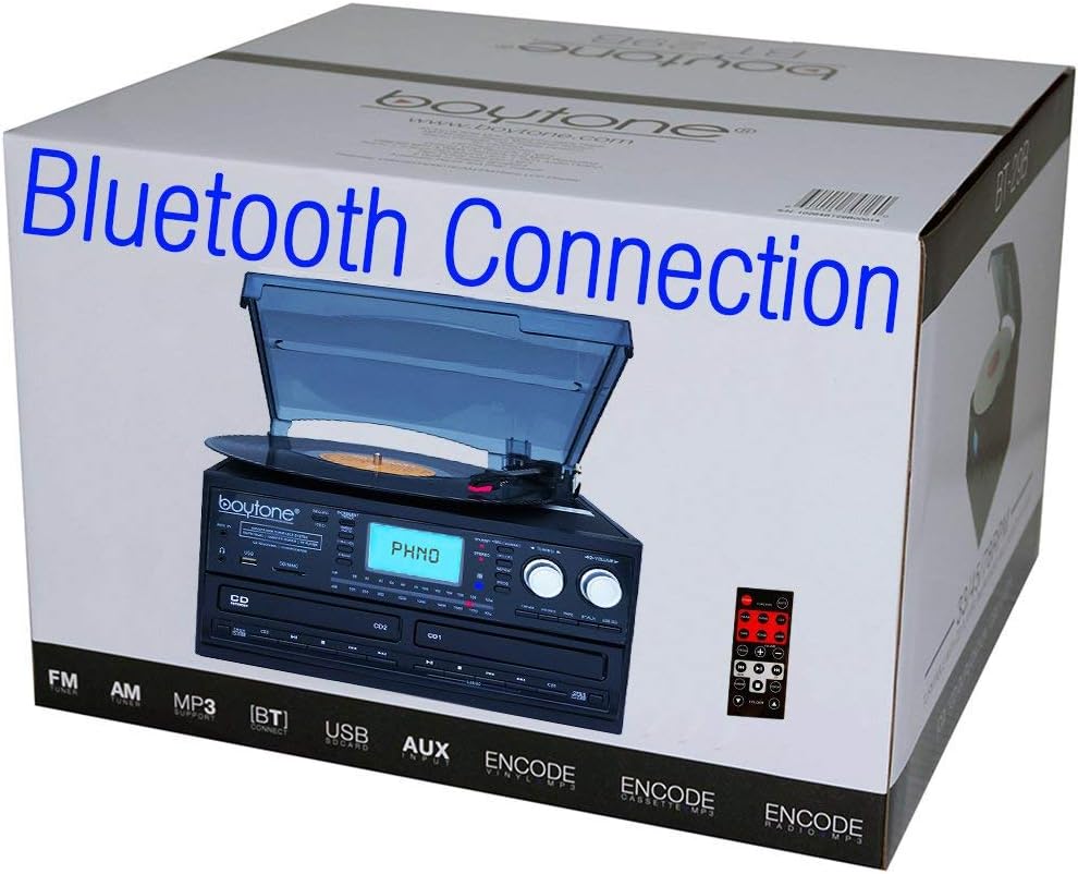 Bluetooth Dual CD Player AM/FM Radio Turntable Record Player with Cassette Player X39459